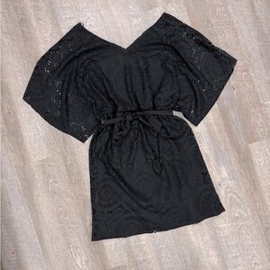Black Lace Goth Oversized Sleeves Knee Length Dress Sz L